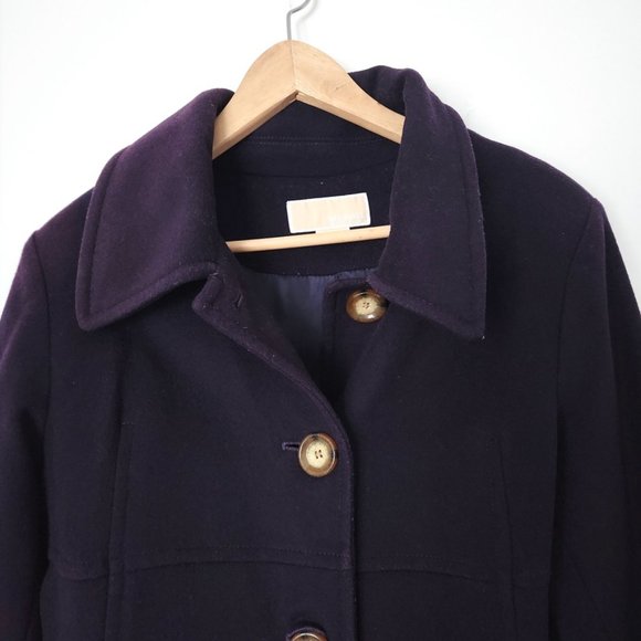 Michael Kors Cashmere Purple Wool Coat Tortoise Shell Buttons Women's Size 14 - Picture 7 of 16